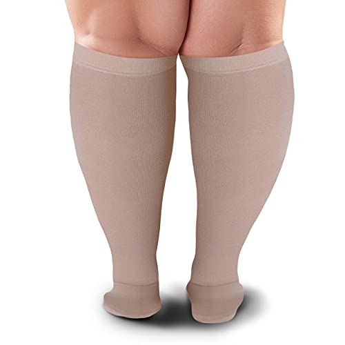 Image of Compression Socks 20-30 mmHg for Women & Men - Knee High Stockings (X-Large, Beige)