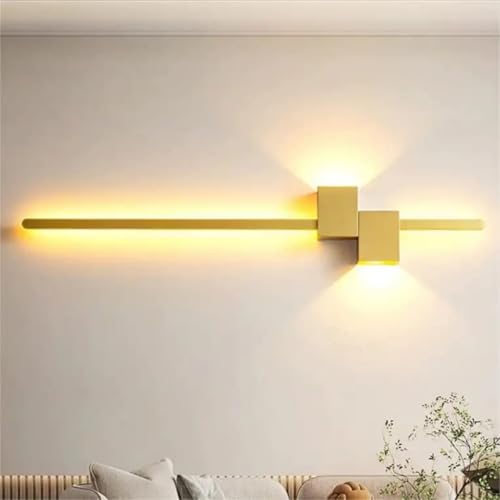 Image of Glowave Modern Golden LED Long 800mm Tube Wall Light for Bedroom Bedside Living Room Hallway - Tricolour | Warm White, White, Natural White | (Golden 2027 800mm)
