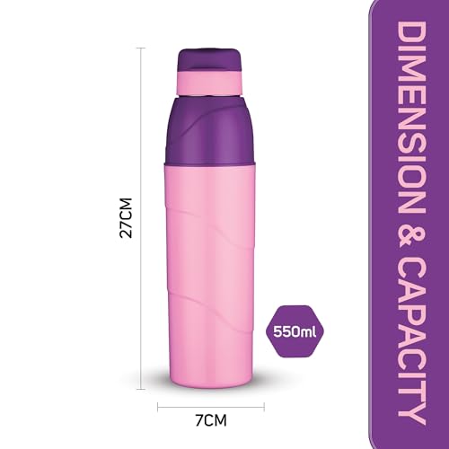 Image of Trueware Wave 500 ML Plastic Insulated Water bottlle for Cold Water, BPA Free, Food Grade, Leak Proof, Airtight (Purple)