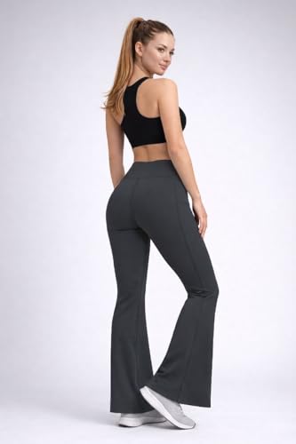 Image of Women's High Waist Bootcut Yoga Pants with Side Pockets | Flared Gym Leggings for Women | Stretchable Workout Bell Bottom Tights for Yoga, Gym, Running & Casual Wear Pack of 2