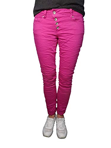 Buena Vista Pantalon Malibu Stretch Sergé Pantalon Jeans avec Boutons Boutons - Framboise, S