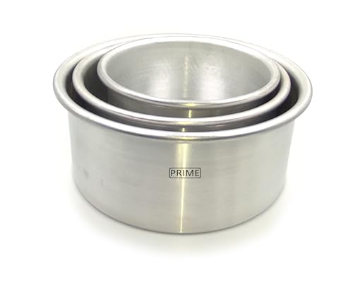 Image of Prime Bakers and Moulders Round Aluminium Cake Baking Mould for Oven 3 Inch Depth (Silver) (3,4,5 Inch)