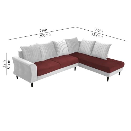 Image of Gratly RHS 4 Seater L Shape Sofa Set for Living Room (Maroon Grey Colour) Premium Fabric Sofa