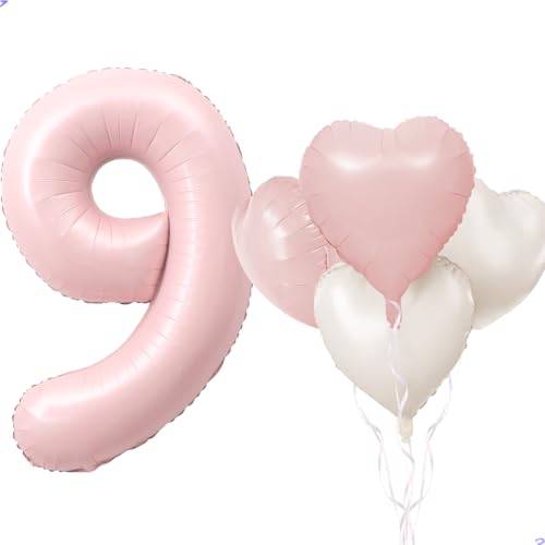 Pink 9 Balloon Number Pastel 9th Birthday Party Decorations for Girls, 40inch Big Dusty Pink Balloons Foil Mylar 9 Birthday Balloons for 9th Birthday Anniversary Decorations (Number 9 Balloon)