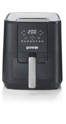 Gorenje AF1350DWB Heißluftfritteuse / 1.350 Watt/Korb 5,4 Liter mit Sichtfenst / 8 Automatik Programme/Antihaft-Beschichtung/LED Anzeige/B x H x T: 28 × 35,3 × 32,1 cm/Schwarz