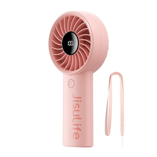 JISULIFE Handheld Portable Fan, Stronger and Longer-Lasting: 5 Speed, 3600mAh Battery, 12-Blade Turbo For Powerful Wider Wind, LED Display, Rechargeable Personal Fan for Travel Concerts Make