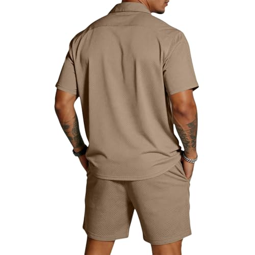Ensemble homme short et manches courtes kaki taille 5XL décontracté - 4