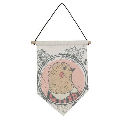 Pigeon Flower Cartoon Illustration Pattern Canvas Flag Hanging Wall Art Decor Banner