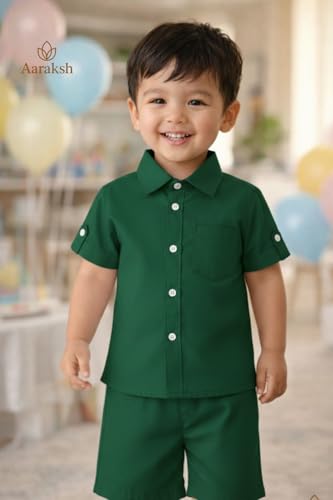 Image of Boys Shirt & Shorts Co-ord Set Kids Regular Wear Clothes Outfit | Cotton /Rayon Shirt & Shorts