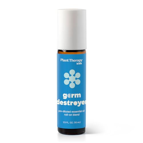 Plant Therapy KidSafe Germ Destroyer Essential Oil Blend Pre-Diluted Roll-ON 10mL (⅓ oz) 100% Pure, Natural Aromatherapy, Respiratory Health and Immune Support for Kids