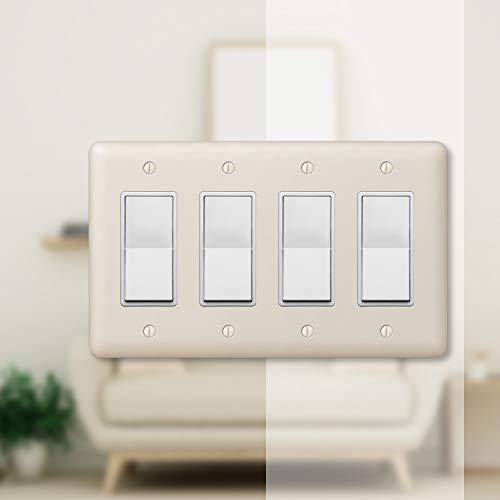 Image of Amerelle 935R4AL Devon Wallplate, 4 Rocker, Steel, Light Almond, 1-Pack