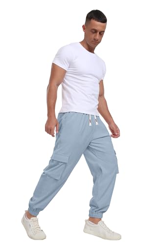 Askdeer Mens Corduroy Joggers Pants Casual Cargo Pants Drawstring Elastic Waist Baggy Tapered Sweatpants with 5 Pockets Light Blue4