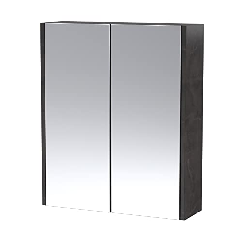 Image of Hudson Reed NPF2617 Juno Wall Hung Mirror Cabinet (50/50), 600mm, Matt Metallic Slate
