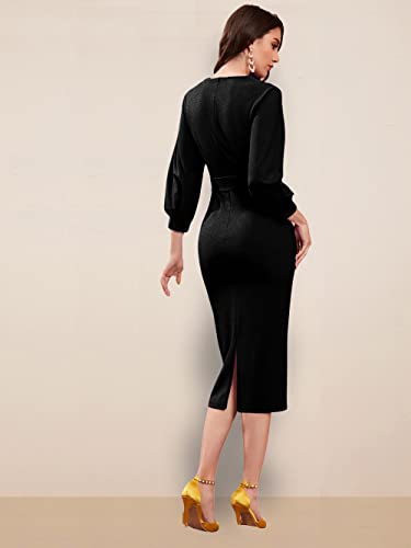 Image of rosery paris Women V Neck fulls Sleeve one Piece Formal Black Floral Western one piece Knee-Length Dress