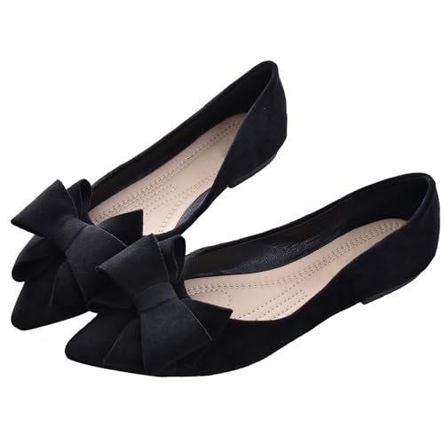 Image of WENJIAZHIZHI Square Toe Bow Ballet Slip-On | Classic Suede Finish,Chic Bow Detail,Effortless Everyday Style,Wedding Party Office,Plus Size Available