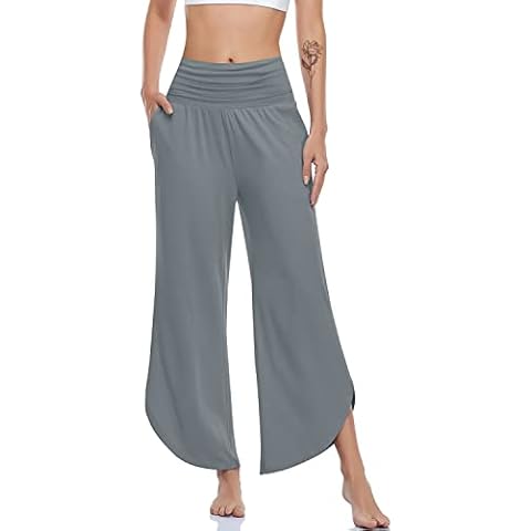 UEU Women's Wide Leg Yoga Pants High Waisted Comfy Dance Sweatpants Loose Casual Soft Lounge Joggers for Women with Pockets, Mid Gray, Large Cover