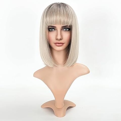 Ucubb Short Bob Wigs for Women Bob Wig with bangs 14 inch Straight Bob with Bangs Wig for Women Natural Looking for Daily Use (R2/60/16/27#) Cover