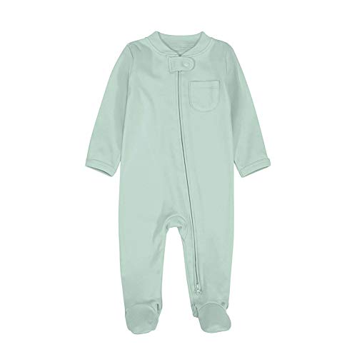 Baby Boys Girls Footed Pajamas with Mittens Cotton Long Sleeve 2 Way Zipper Romper Jumpsuit Sleep and Play 0-12 Months (Pea Green, 6-12 Months)