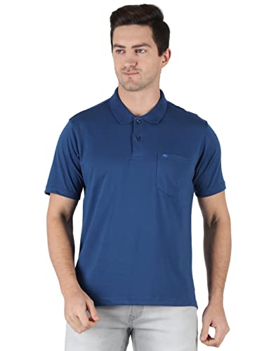 Image of Monte Carlo Mens S.Blue Plain Collar T-Shirt |22203401-167