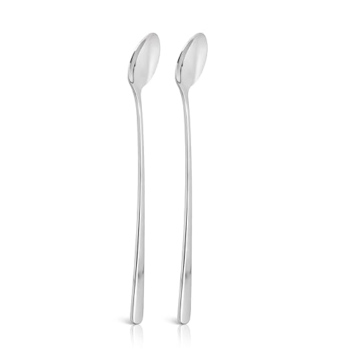 Image of Culinex 18 /8 Premium Stainless Steel 8.7 inch Long Handle Ice Tea Spoon Set of 2 - Extra Long Mixing & Stirring Spoons for Ice Cream, Cocktails, Tall Glass | Rust Resistant, Dishwasher Safe Cutlery