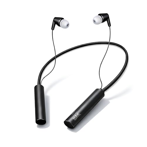 Image of MAK Stylish Bluetooth Neckband Headset with 12mm Dynamic Bass Driver, Magnetic Earbuds, Fast Type-C Charging & All-Day Comfort in Black.