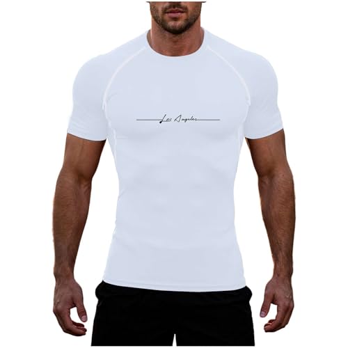 Herren Buchstaben Druck Kompressionsshirt Schnell trocknendes T-Shirt, Gym Lauftshirt Männer Baselayer T-Shirt Atmungsaktiv Kurzarm Frühling Sommer Bodybuilding-T-Shirts für Herren Workout Muskeln