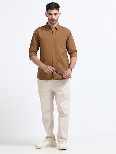 Image of Men's Solid Casual Shirt, Cotton Blend, Regular Fit, Spread Collar, Full Sleeve, Button Closure Perfect for Casual & Office Wear