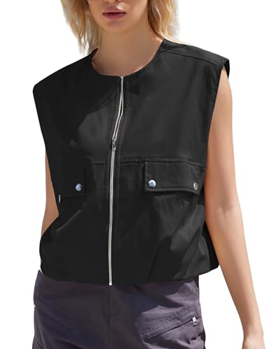 Gilet sans manches pour femme avec poches cargo et ourlet froncé ajustable