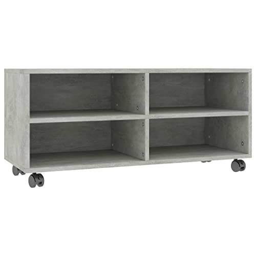 vidaXL Mueble para TV con Ruedas Contrachapada Gris Hormigón 90x35x35cm Soporte Accesorios Centro Entretenimiento y Multimedia Diseño Moderno Práctico