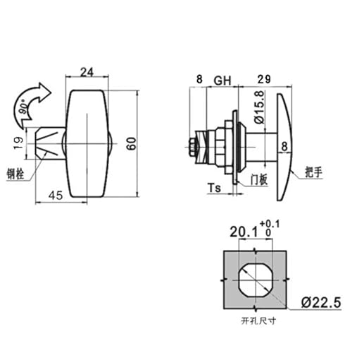 Serrure cylindrique en T MS705-3U pour boîte de distribution et châssis industriel - 5