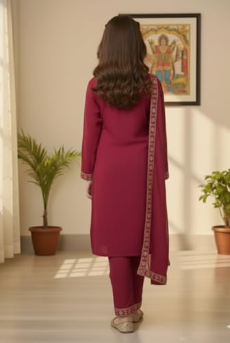 Image of Girls Stylish Rayon Lace Work Kurti with Dupatta and Pant