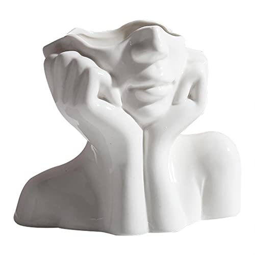 Pomurom Cerámica Blanca, 1/2 Piezas Florero Cerámica Jarrón con Forma Cara Mujer, Maceta Escultura Arreglo Flores Secas Jarrón Moderno para Decoración del Hogar Oficina Sala Estar