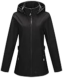 Outdoor Ventures Damen Softshelljacke Kurze Gefütterte Wasserdichte Übergangsjacke mit Abnehmbarer Kapuze Regenjacke Funktionsjacke Outdoor Regenmantel für Wandern Laufen Sporten Schwarz 2XL