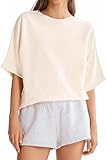 Orolay Short Sleeve Sweater for Women Lightweight Loose Fit Dolman Sleeve Boat Neck Knit Pullover Top Trendy Tops for Spring Summer 2026 Beige