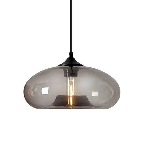 HJXDtech Pendant Light with 28cm Glass Lampsahde, Industrial Vintage Loft Bar E27 Ceiling Hanging Lamp for Kitchen, Dining &Living Room (Grey)