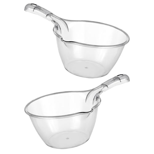 Lurrose Cucharón Reutilizable de Cocina y Baño 2 Piezas Gris Grande Mango Largo, Cazo de Agua Multiusos para Hogar, Cocina y Lavado, Utensilio Plástico Resistente y Práctico