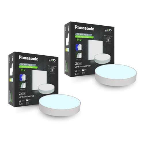 Image of Panasonic 6 Watt LED Rimless Surface Panel Light | Elegant Rimless Design | Surface Mounted LED Down Light for Ceiling (Round, Cool White, Pack of 2)