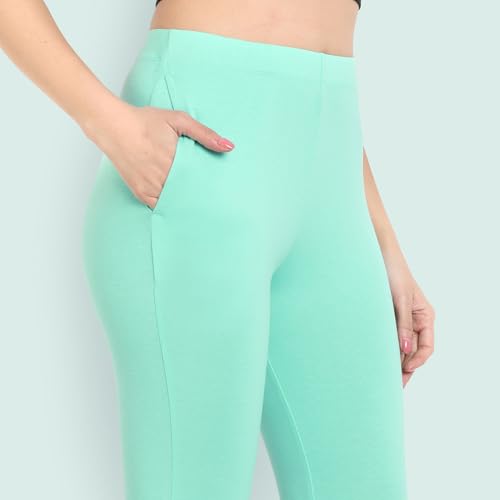 Image of ONE SKY Women Ankle Length Leggings | Premium Cotton Modal Spandex Blend | High Waist Stretchable & Bio-Washed Fabric | Colour-Lock | Ethnic Leggings for Women