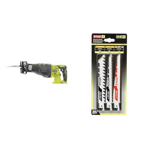 RYOBI - Scie sabre 18V - 0-2 900 cp/min - course de lame 28 mm - capacité bois 200 mm & Blister 3 lames spéciales scie sabre (bois/métal/plastique) -...