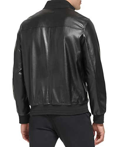 DKNY Mens Modern Knit Collar Bomber Jacket, Black Microsuede3