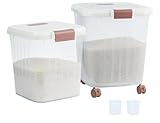 Mairuker 20Lb+50Lb Rice Storage Container with Lid & Measuring Cup, 2Pcs Airtight Food Storage Container for Flour, Rice, Grain, Pet Dog & Cat Food Bin– Kitchen Pantry & Pet Owners Use