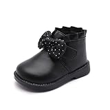 LIZISHU Baby Girls Boots Soft Leather Ankle Boots with Bow Infant Booties for Toddler 6-24Months First Walking Shoes(2023Black-15,6-9months)