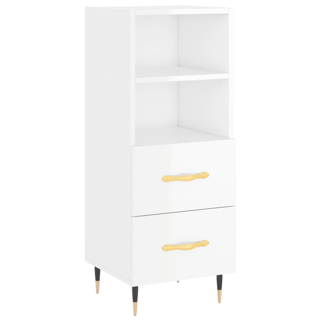 Credenza bianca lucida, 34,5 x 34 x 90 cm, comò con cassetti