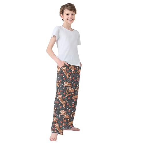 Boys' Pants Tiger Flower Animal Long Bottoms Jogger Pants Elastic Waist Trousers with Pockets S-XL4