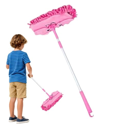 Juguete de limpieza para niños con fregona telescópica giratoria, mopa de limpieza de dibujos animados para niños pequeños, para niñas, hogar y juegos de rol