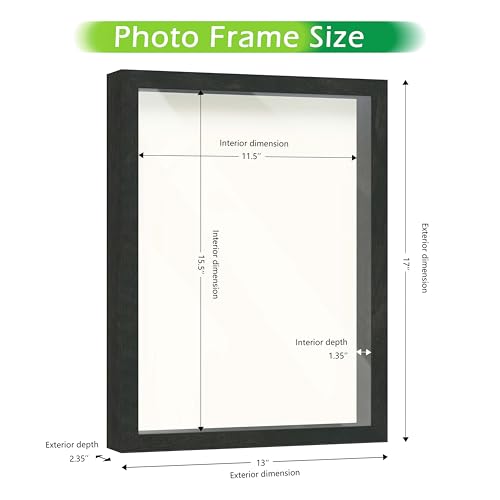 FrameWorks 12" x 16" Driftwood Shadow Box Frame - Soft Felt Backing, Tempered Glass and Includes Elegant White Ball Push Pins