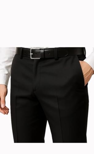 Image of Men's Formal Dress Pants, Black, Slim Fit, Flat Front Trousers with Pockets