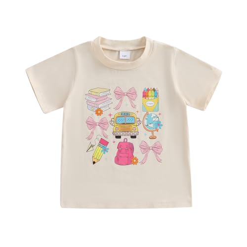 Image of Kids Toddler Girl Back to School Shirt Cute Print First Day of School Tee Shirt Kindergarten Preschool Tops