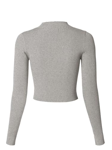 Image of MixMatchy Women's Basic Long Sleeve Mock Neck Ribbed Sweater Fitted Crop Knit Pullover Tops