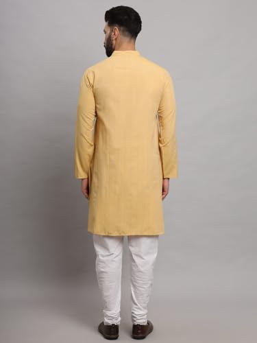 Image of LATEST CHIKAN Men's Cotton Regular Striped Knee Lenght Kurta Full Sleeves - Casual Ethnic Wear